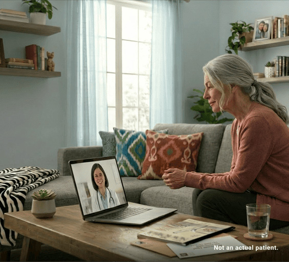 Doctor and patient with GEP-NETs in a virtual follow-up meeting.