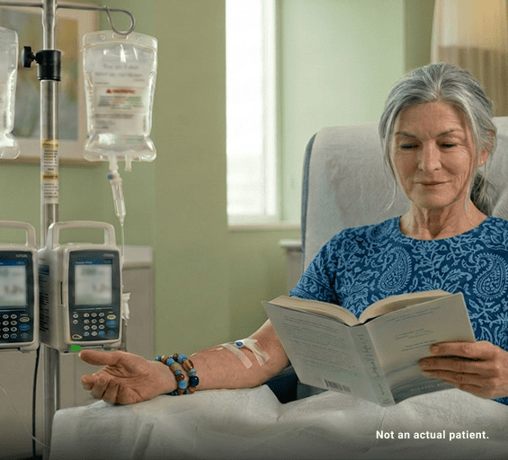 Patient with GEP-NETs receiving RLT infusion through IV line.